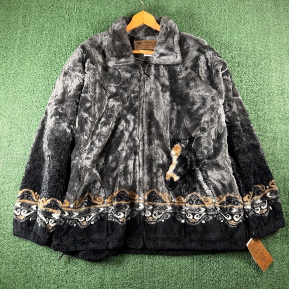 Bear Ridge Outfitters Other - Bear Ridge Outfitters Fleece Jacket Mens XL Gray NEW Horse Graphic Faux Fur Zip